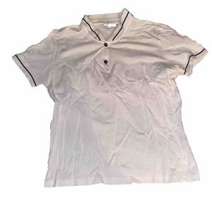 Lanvin Collarless Polo Shirt‎ Men Sz XS Made in Italy White Contrast Trim Cotton